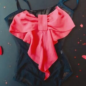 Lovecore Lolita Mesh Bow Bodysuit Onesie  Lingerie Tank-top